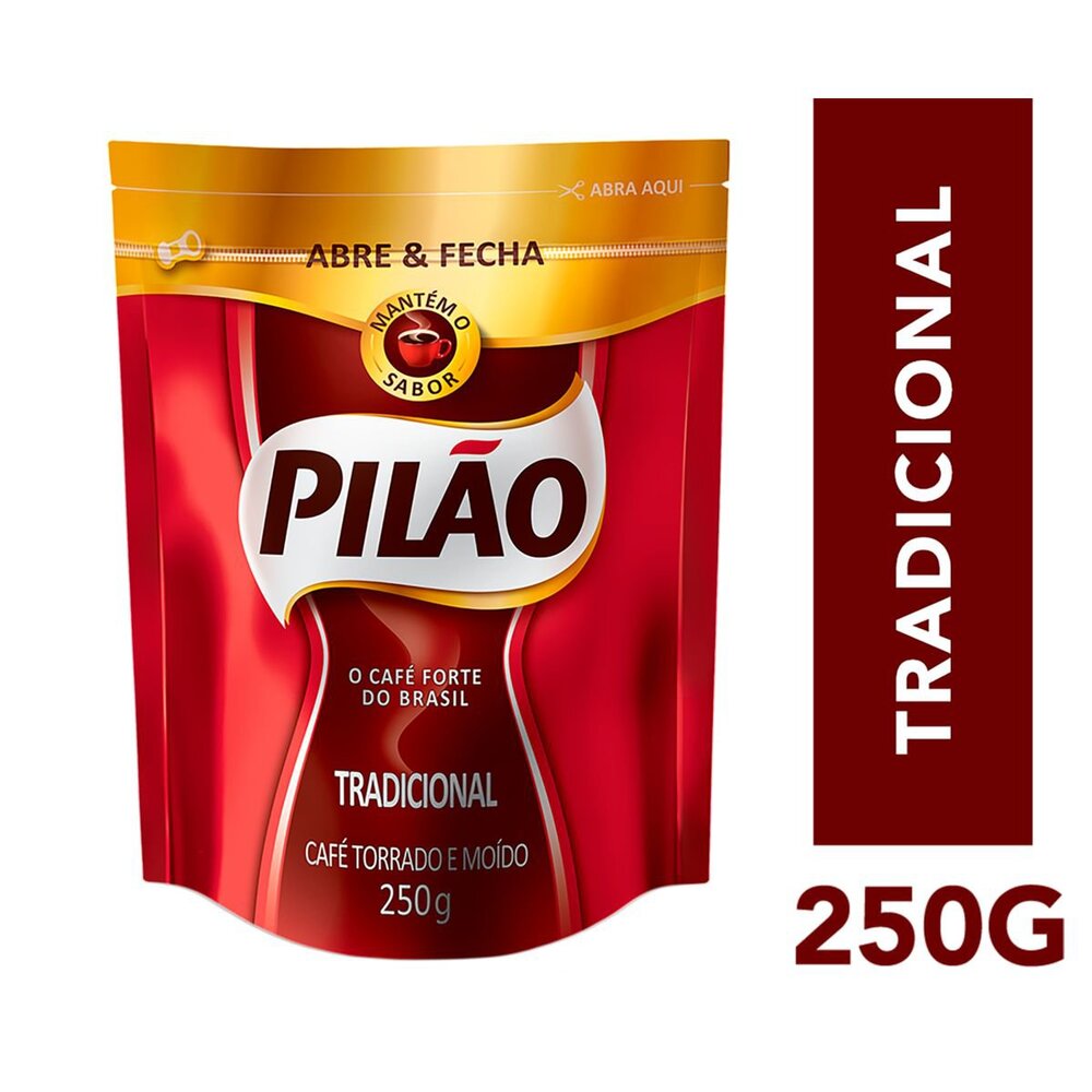 Café em Pó Pilão Torrado e Moído Tradicional Pacote Abre e Fecha 250g