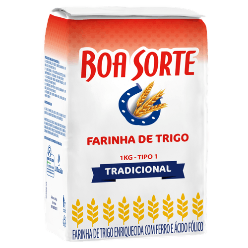 Farinha-de-Trigo-Enriquecida-com-Ferro-e-Acido-Folico-Tipo-1-Tradicional-Boa-Sorte-Pacote-1kg