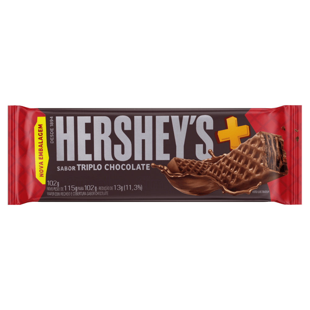 Wafer Recheio e Cobertura Triplo Chocolate Hershey's Mais Pacote 102g