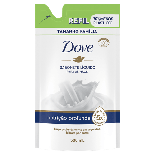 Sabonete-Liquido-para-as-Maos-Dove-Nutricao-Profunda-Sache-500ml-Tamanho-Familia-Refil Sabonete-Liquido-para-as-Maos-Dove-Nutricao-Profunda-Sache-500ml-Tamanho-Familia-Refil