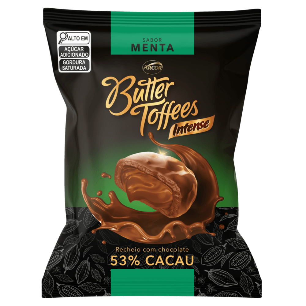 Bala Menta Recheio Chocolate 53% Cacau Butter Toffees Intense Pacote 400g