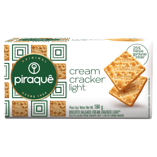 Biscoito-Salgado-Cream-Cracker-Light-Piraque-Pacote-184g Biscoito-Salgado-Cream-Cracker-Light-Piraque-Pacote-184g
