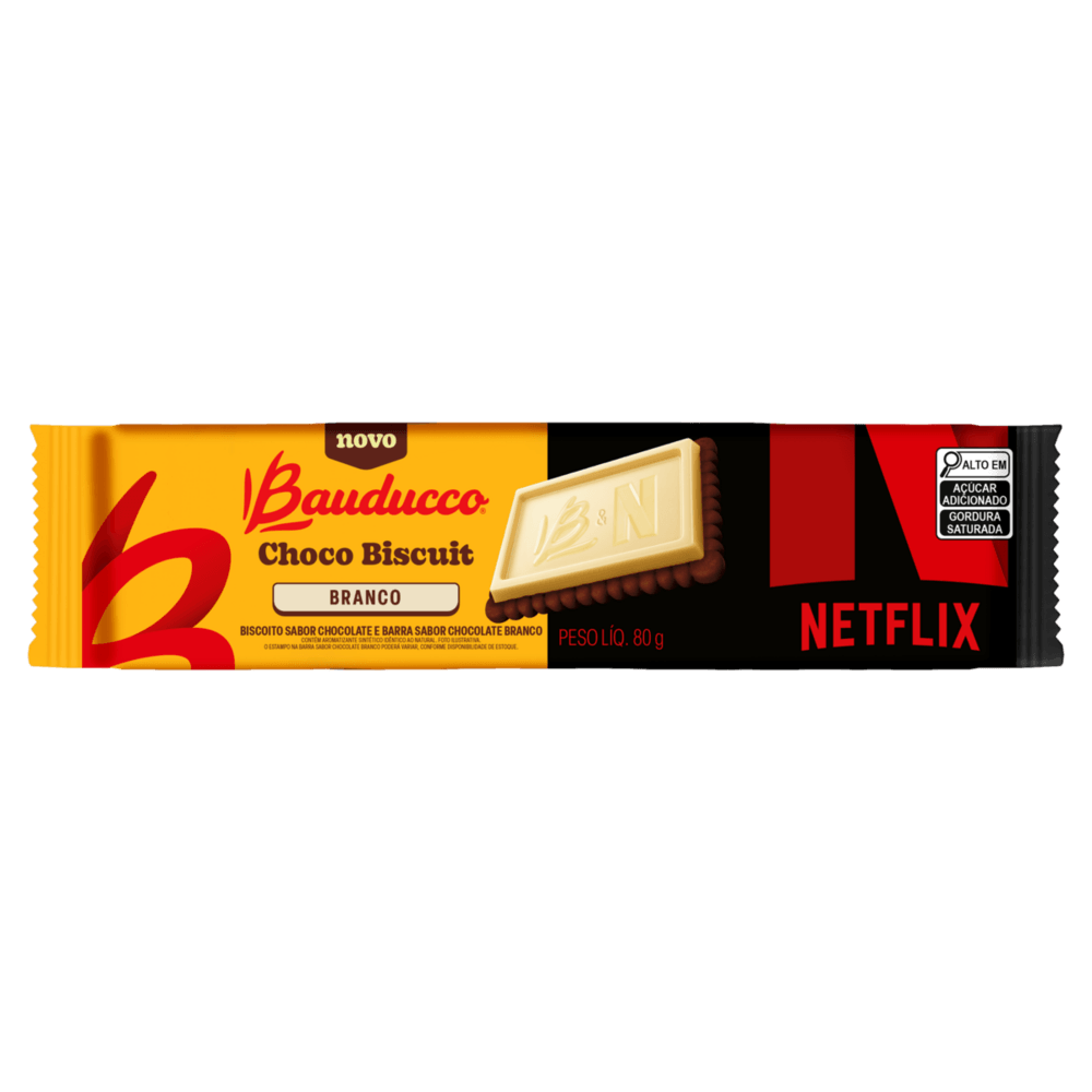 Biscoito Chocolate Branco Netflix Bauducco Choco Biscuit Pacote 80g