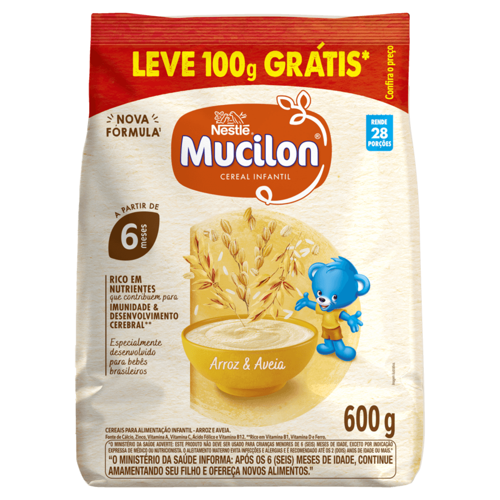 Cereal Infantil Mucilon Arroz & Aveia Pacote 600g Grátis 100g