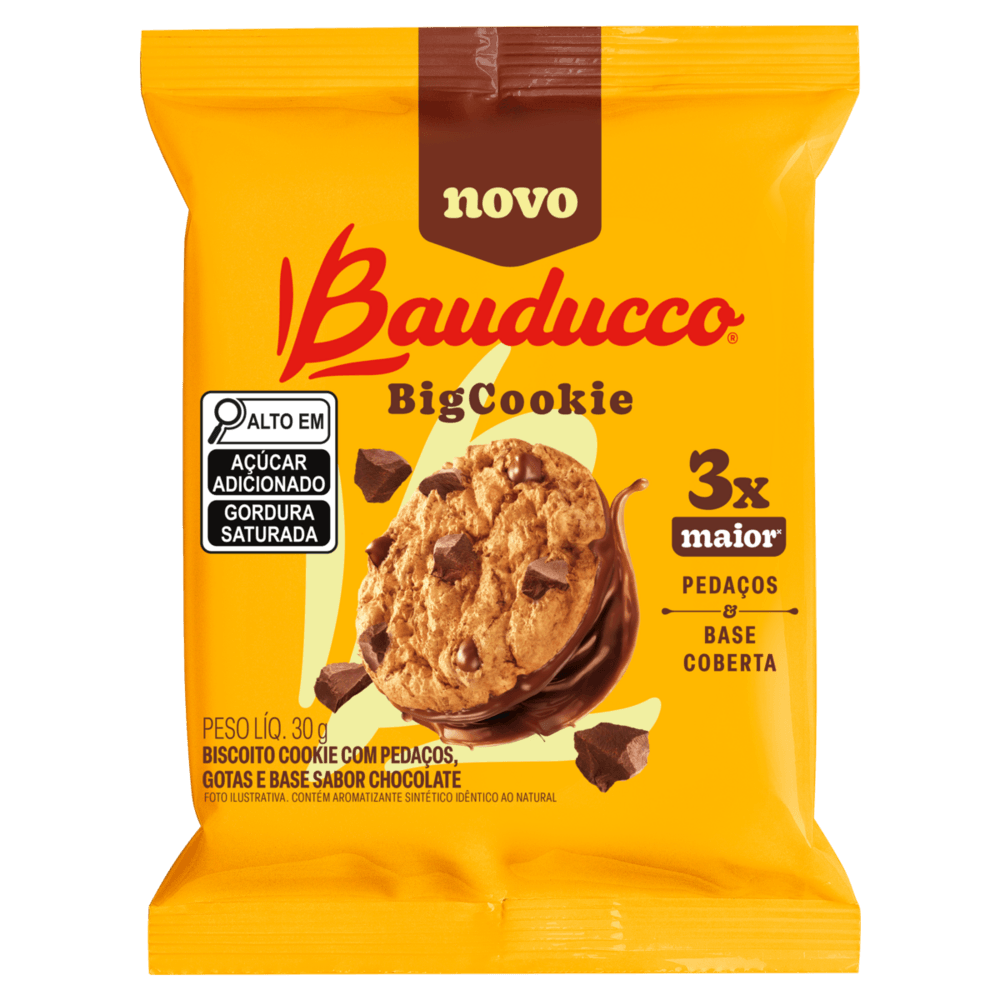 Biscoito Cookie com Pedaços, Gotas e Base de Chocolate Bauducco BigCookie Pacote 30g