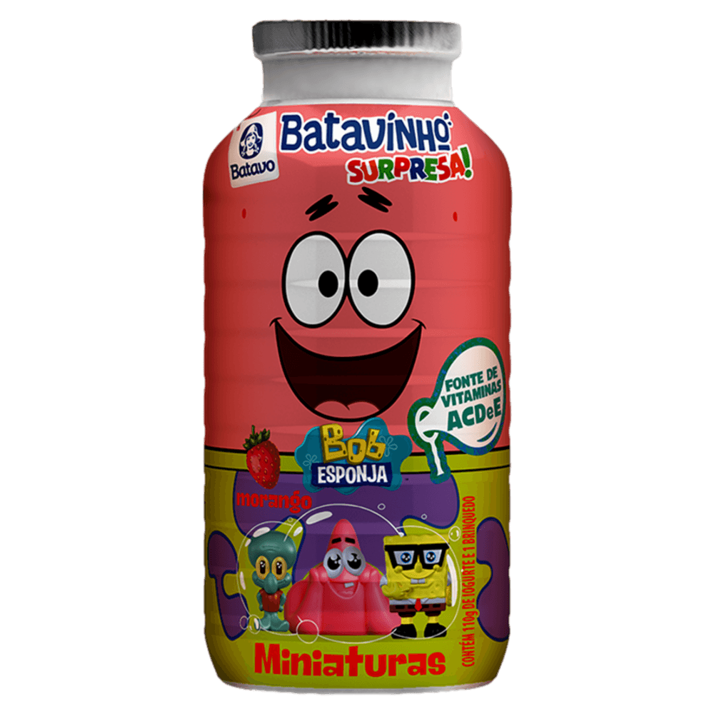 Iogurte Parcialmente Desnatado Morango Bob Esponja Batavo Batavinho Surpresa Frasco 110g