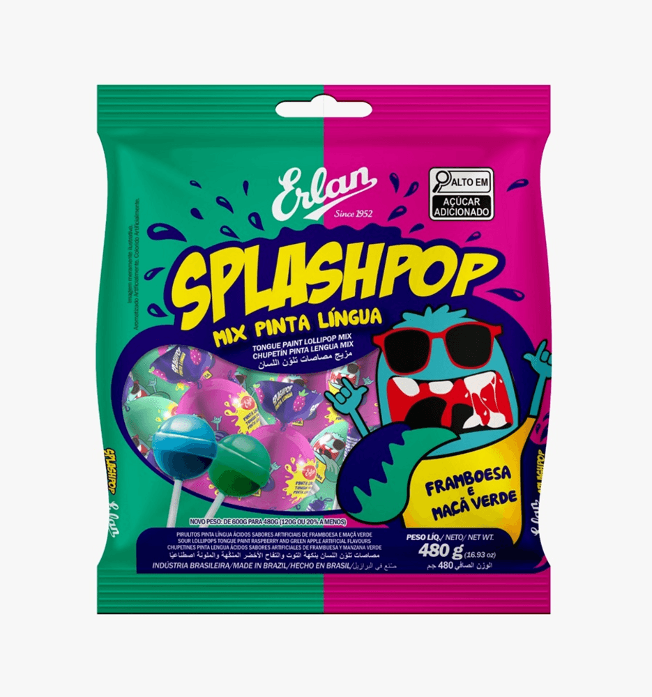 PIRULITO ERLAN SPLASHPOP PINTA A LINGUA 480GRAMAS