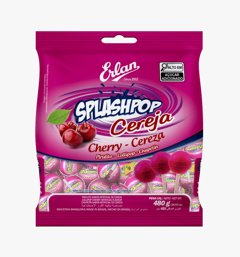 PIRULITO ERLAN SPLASHPOP CEREJA 480GRAMAS