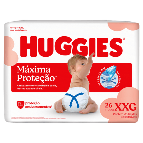 Fralda-Descartavel-Infantil-Huggies-Maxima-Protecao-XXG-Pacote-26-Unidades Fralda-Descartavel-Infantil-Huggies-Maxima-Protecao-XXG-Pacote-26-Unidades