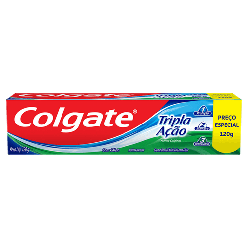 Creme-Dental-Menta-Original-Colgate-Tripla-Acao-Caixa-120g Creme-Dental-Menta-Original-Colgate-Tripla-Acao-Caixa-120g