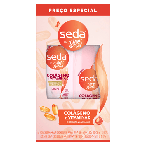 Kit-Shampoo-300ml---Condicionador-190ml-Seda-by-Niina-Secrets-Colageno---Vitamina-C