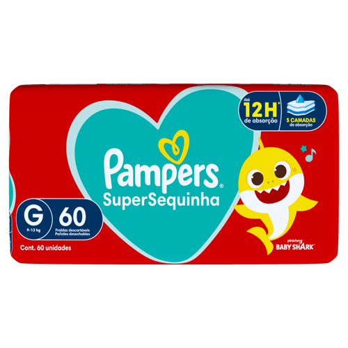 Fralda-Descartavel-Infantil-Pampers-SuperSequinha-G-Pacote-60-Unidades Fralda-Descartavel-Infantil-Pampers-SuperSequinha-G-Pacote-60-Unidades