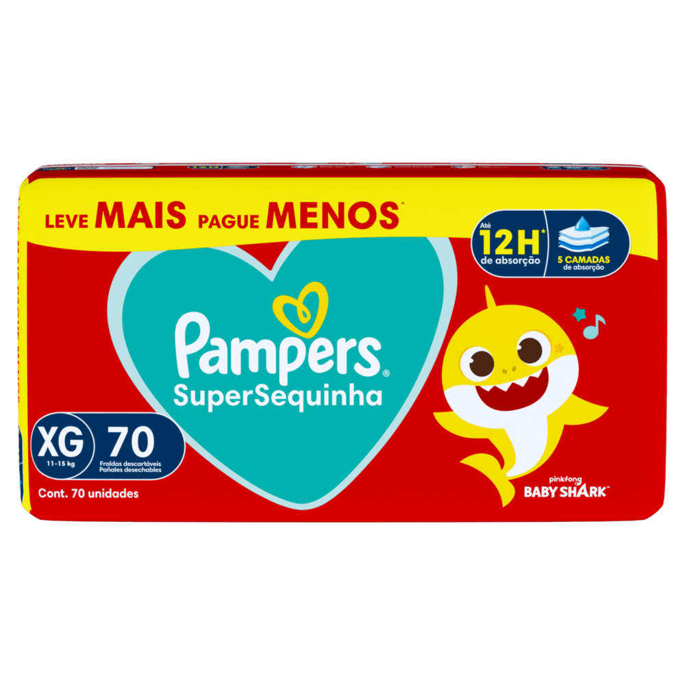 Fralda Descartável Infantil Pampers SuperSequinha XG Pacote 70 Unidades Leve Mais Pague Menos