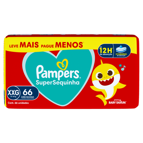 Fralda-Descartavel-Infantil-Pampers-SuperSequinha-XXG-Pacote-66-Unidades-Leve-Mais-Pague-Menos Fralda-Descartavel-Infantil-Pampers-SuperSequinha-XXG-Pacote-66-Unidades-Leve-Mais-Pague-Menos