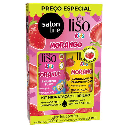 Kit-Shampoo-Suave-300ml---Condicionador-200ml-Morango-Salon-Line-Meu-Liso-Kids Kit-Shampoo-Suave-300ml---Condicionador-200ml-Morango-Salon-Line-Meu-Liso-Kids