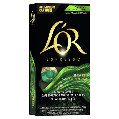 Cafe-em-Capsula-Torrado-e-Moido-Espresso-Brazil-L-or-Origins-Collection-Caixa-52g-10-Unidades Cafe-em-Capsula-Torrado-e-Moido-Espresso-Brazil-L-or-Origins-Collection-Caixa-52g-10-Unidades