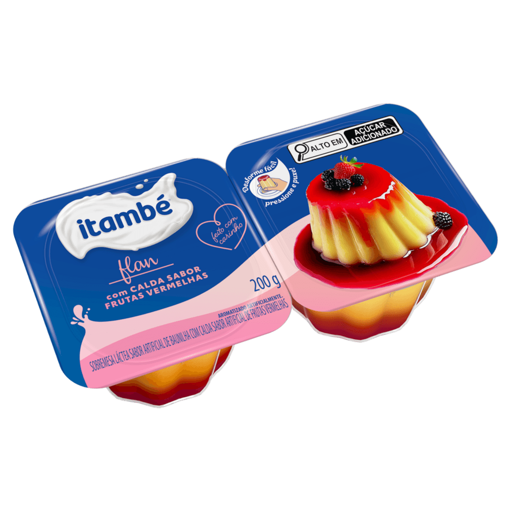 Sobremesa Láctea Flan Baunilha Calda Frutas Vermelhas Itambé Bandeja 200g 2 Unidades