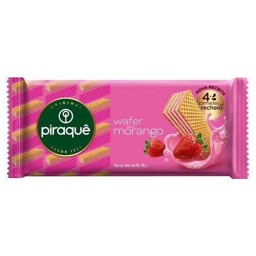 Biscoito-Wafer-Recheio-Morango-Piraque-100g Biscoito-Wafer-Recheio-Morango-Piraque-100g