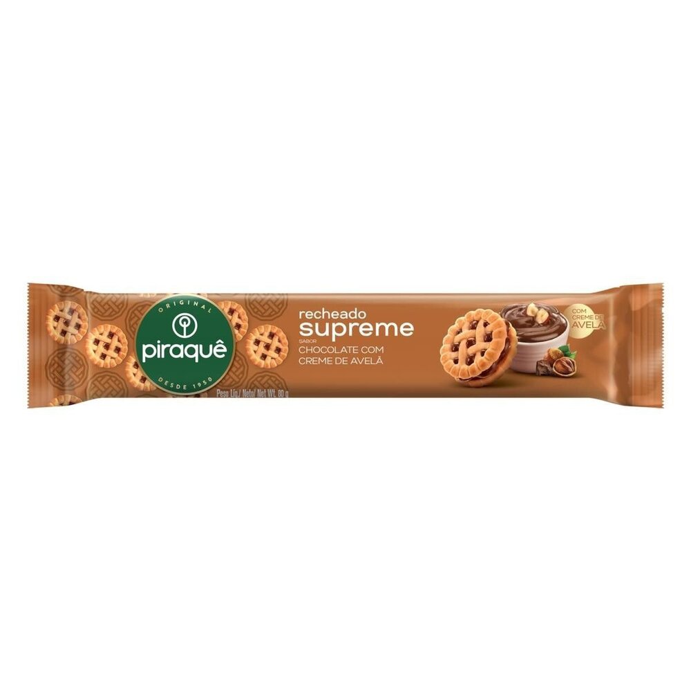 Biscoito Recheado Piraquê Supreme Chocolate Creme Avelã 80g
