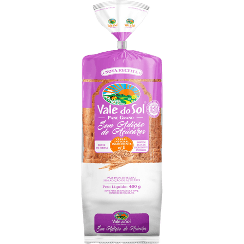 Pao-595--Cereal-Integral-sem-Adicao-de-Acucar-Zero-Lactose-Vale-do-Sol-Pane-Grano-Pacote-370g Pao-595--Cereal-Integral-sem-Adicao-de-Acucar-Zero-Lactose-Vale-do-Sol-Pane-Grano-Pacote-370g