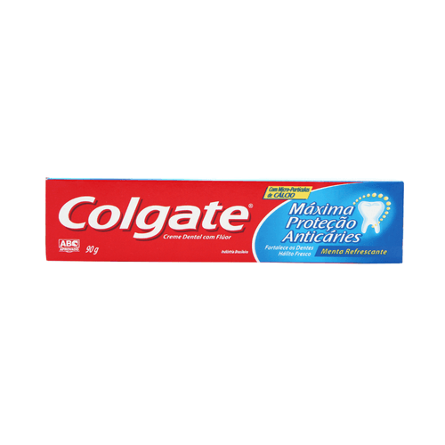 Creme-Dental-com-Fluor-e-Calcio-Menta-Refrescante-Colgate-Maxima-Protecao-Anticaries-Caixa-90g Creme-Dental-com-Fluor-e-Calcio-Menta-Refrescante-Colgate-Maxima-Protecao-Anticaries-Caixa-90g
