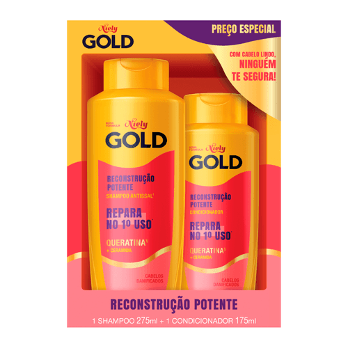 Kit-Niely-Gold-Shampoo-275ml---Condicionador-175ml-Reconstrucao-Potente Kit-Niely-Gold-Shampoo-275ml---Condicionador-175ml-Reconstrucao-Potente