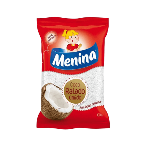 Coco-Ralado-Umido-Adocado-Em-Flocos-Menina-Pacote-100g Coco-Ralado-Umido-Adocado-Em-Flocos-Menina-Pacote-100g
