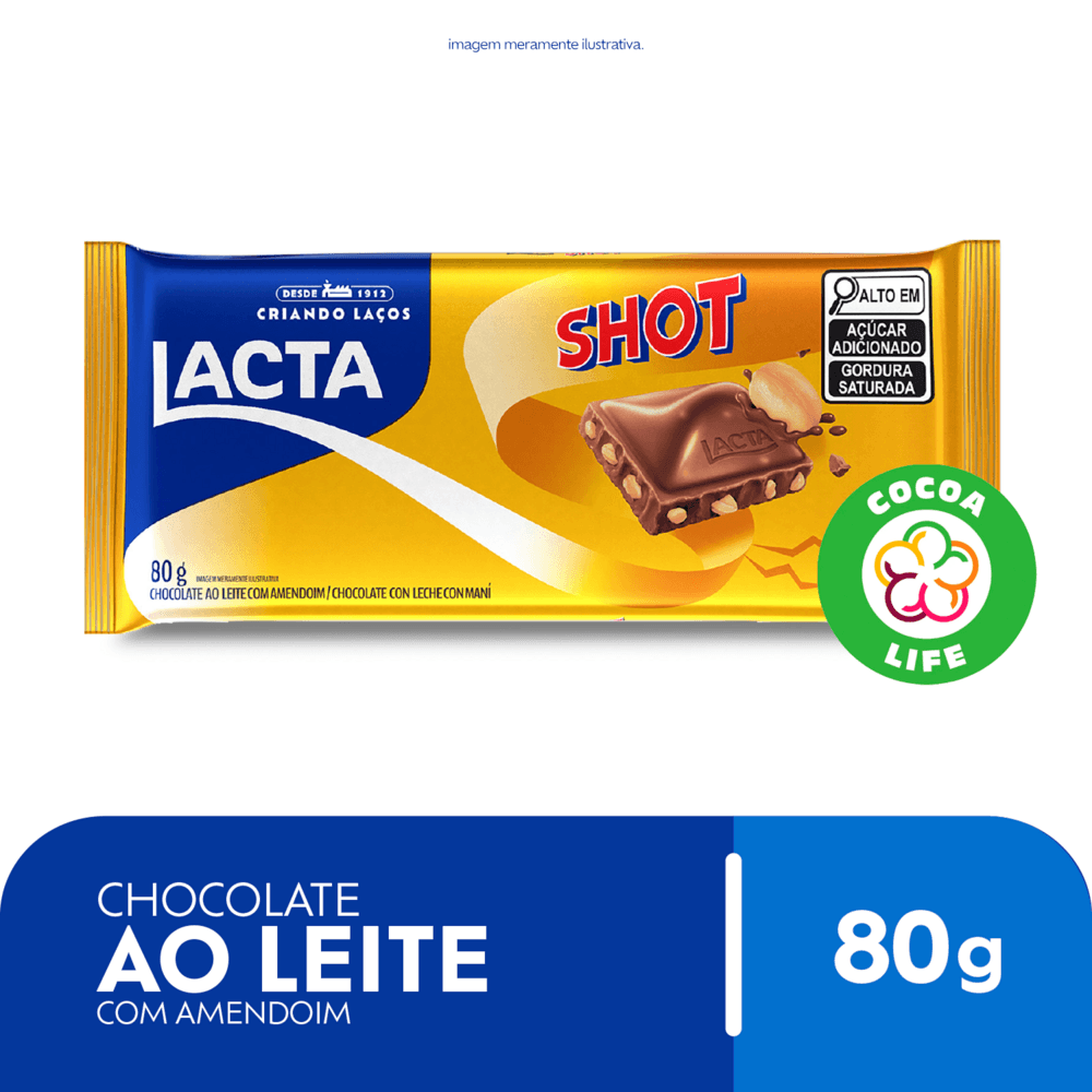 Barra de Chocolate ao Leite com Amendoim Lacta Shot 80g