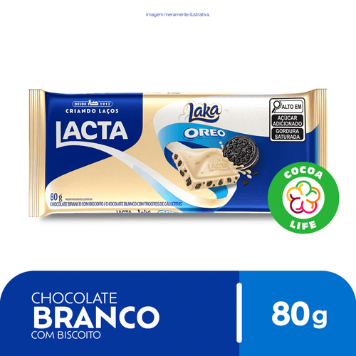 Chocolate-Branco-com-Biscoito-Oreo-Lacta-Laka-Pacote-80g Chocolate-Branco-com-Biscoito-Oreo-Lacta-Laka-Pacote-80g