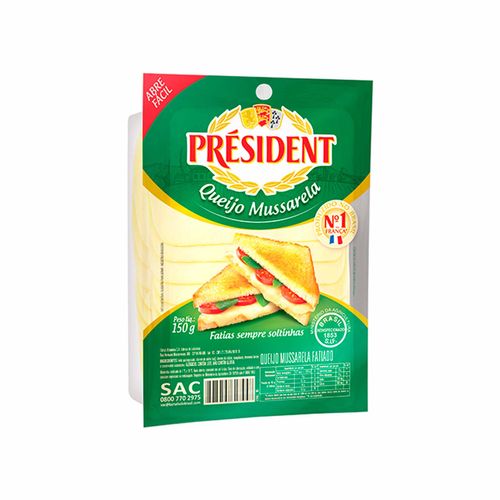 Queijo-Mussarela-Fatiado-President-Pacote-150g Queijo-Mussarela-Fatiado-President-Pacote-150g