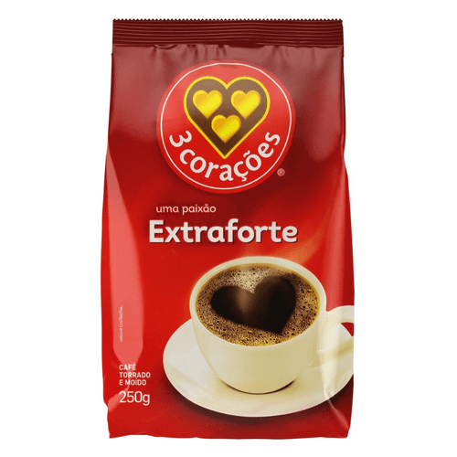 Cafe-Torrado-e-Moido-Extraforte-3-Coracoes-Pacote-250g Cafe-Torrado-e-Moido-Extraforte-3-Coracoes-Pacote-250g