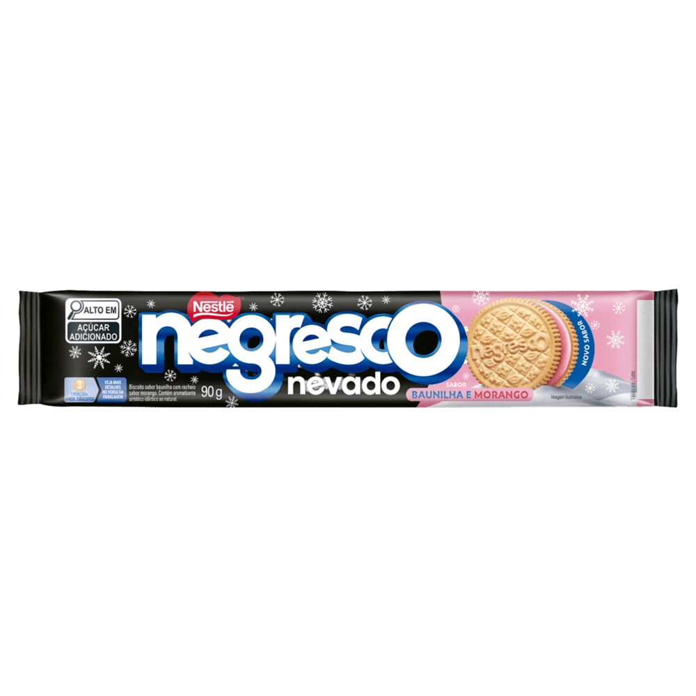 BISCOITO RECHEADO NESTLE NEGRESCO NEVADO 90G-PC SABOR BAUNILHA E MORANGO