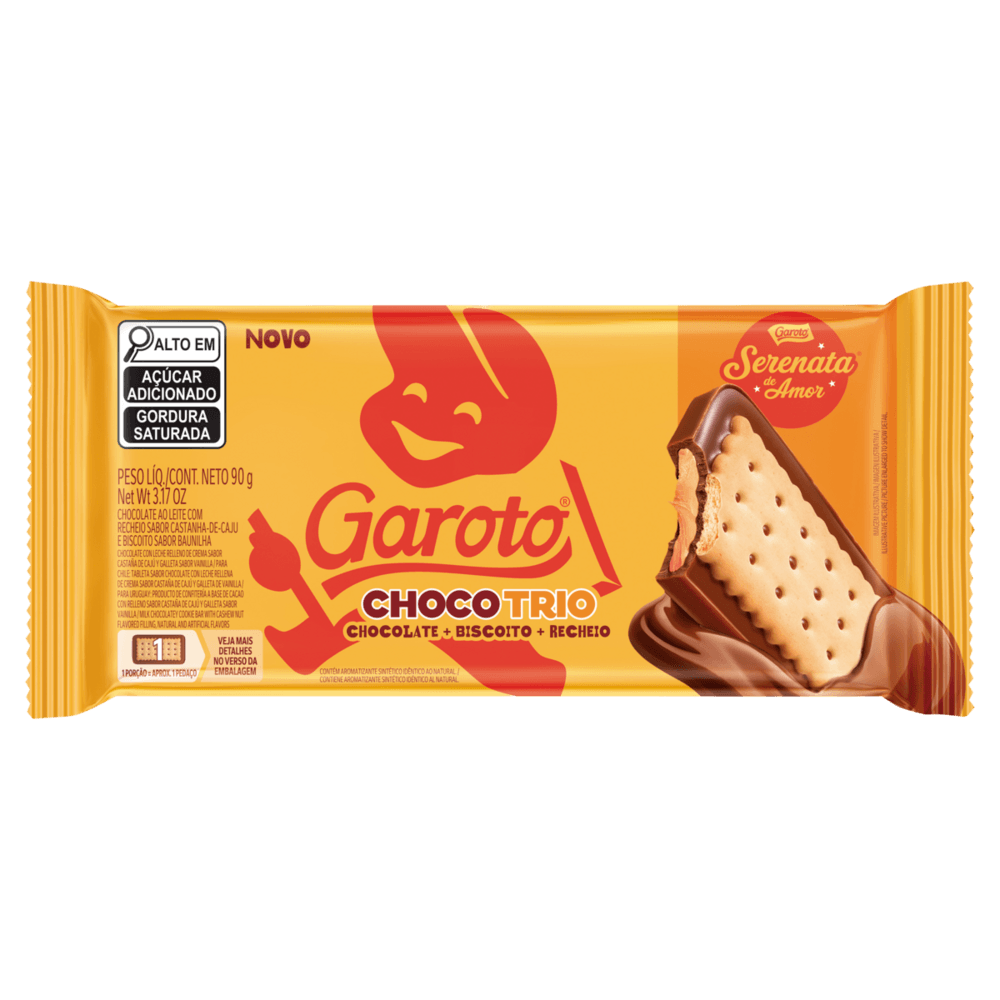 CHOCOTRIO GAROTO 90G-PC CHOCOLATE AO LEITE COM RECHEIO DE SERENATA AMOR