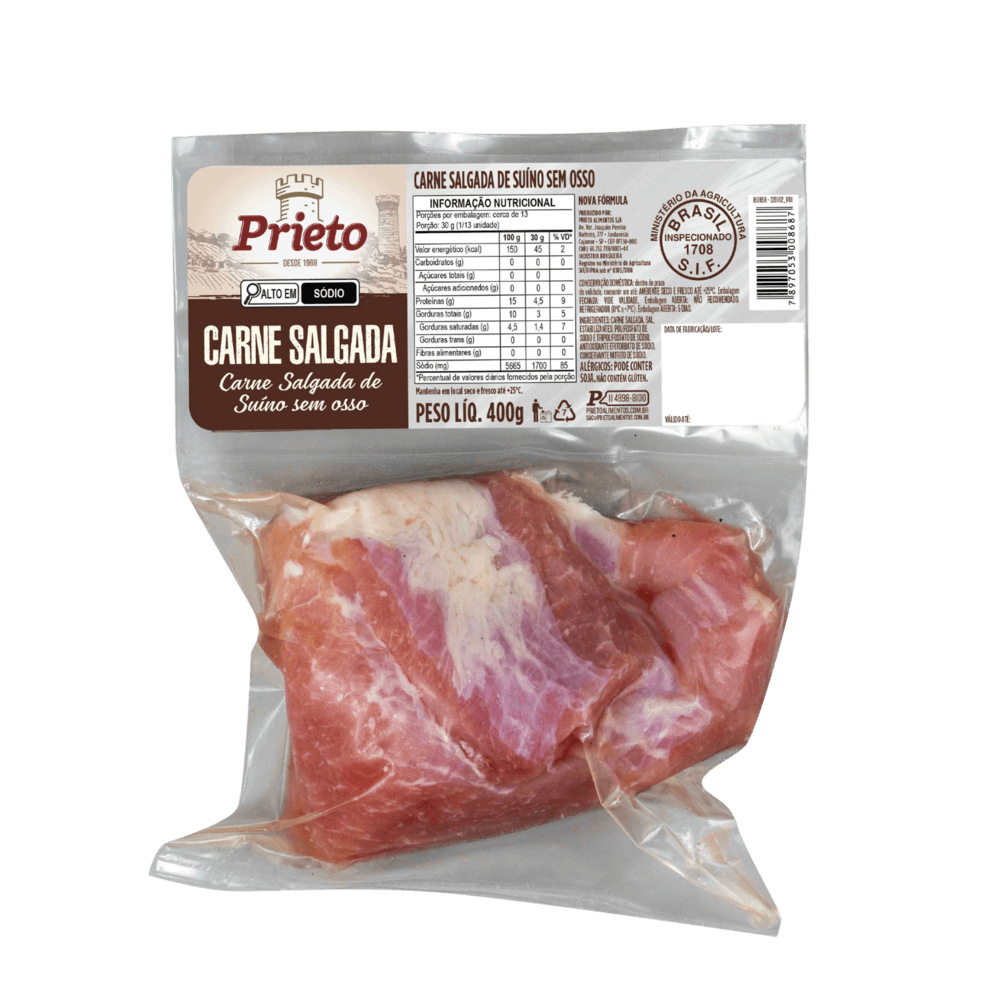CARNE SALGADA DE SUINO PRIETO PERNIL 400G-PC SEM OSSO