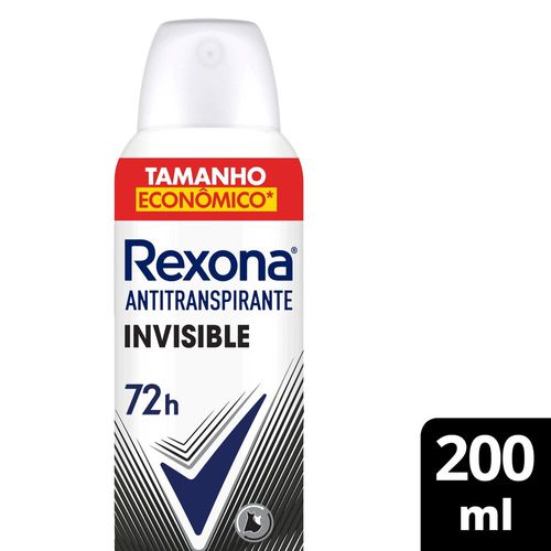 Antitranspirante Aerossol Invisible 72h Rexona 200ml Spray Tamanho Econômico