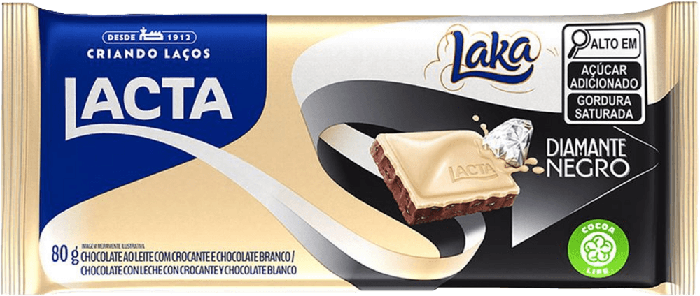 Chocolate Lacta branco e ao leite Diamante Negro Laka 80g