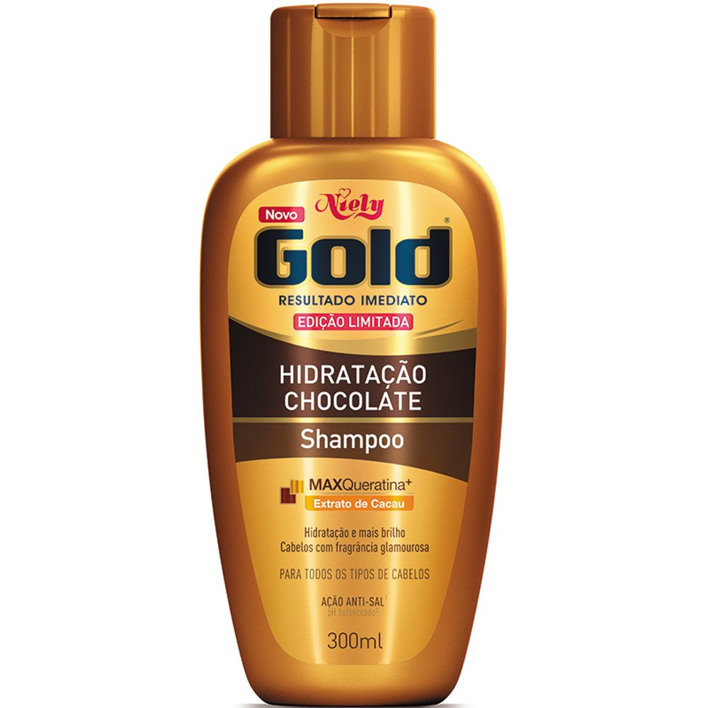 Shampoo Niely Gold sem Sal Hidratação Chocolate Todo Tipo Cabelo 300ml