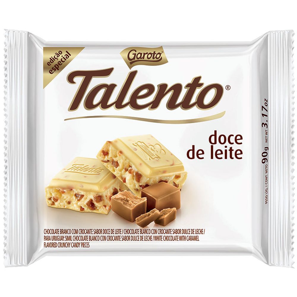 Chocolate GAROTO TALENTO Branco com Doce de Leite 90g Apoio Entrega