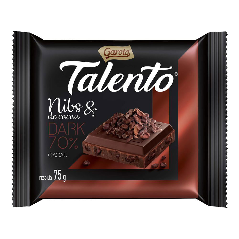 Chocolate GAROTO TALENTO Dark Nibs de Cacau 75g Apoio Entrega