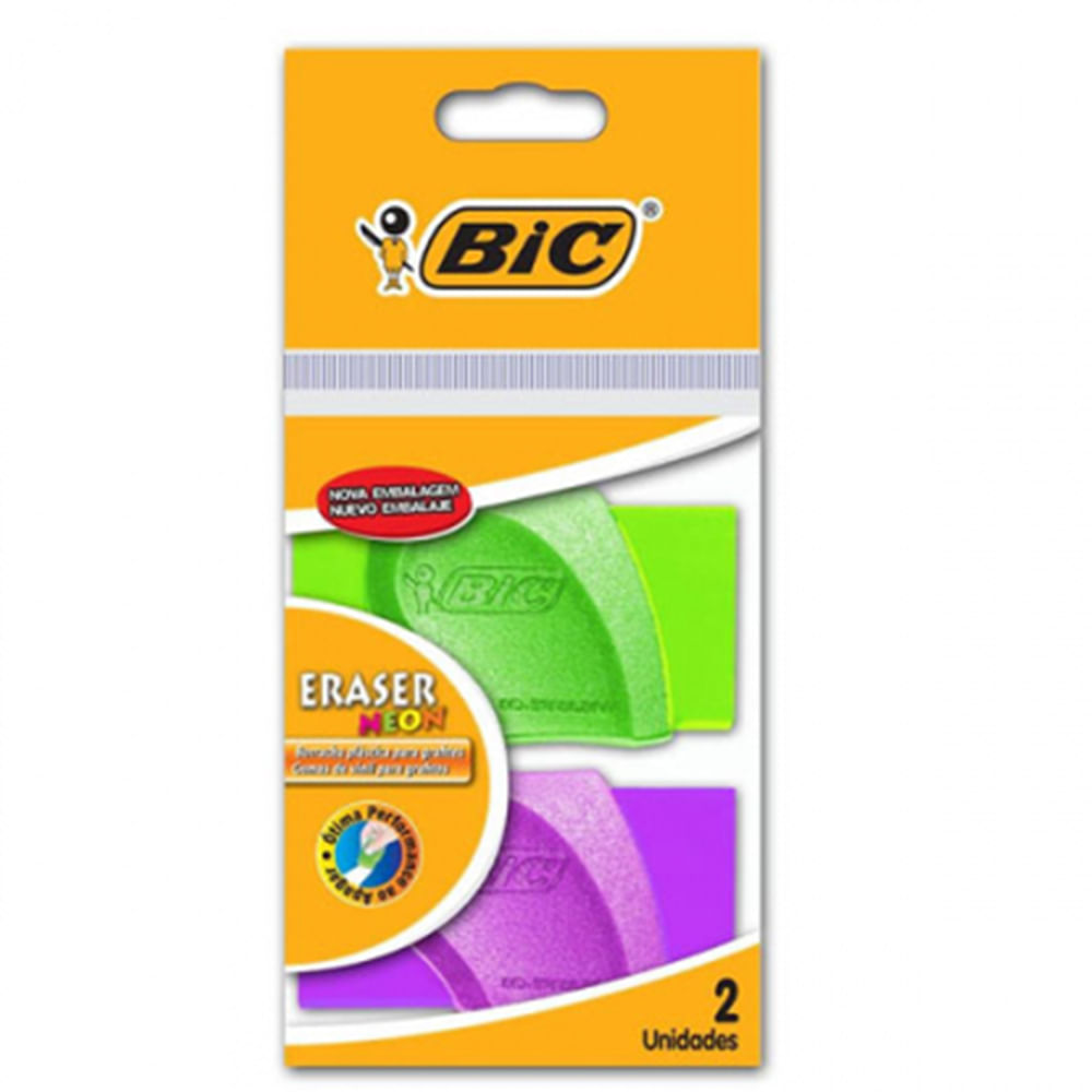 Borracha Bic Eraser Neon com 2 Unidades Apoio Entrega