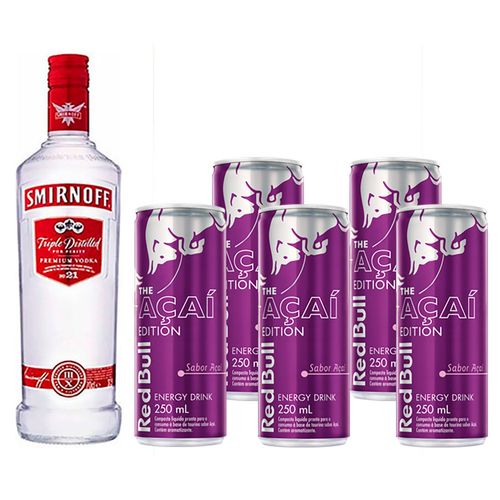 Combo Vodka Smirnoff Tradicional 600ml + 5 Unidades Energético Red Bull