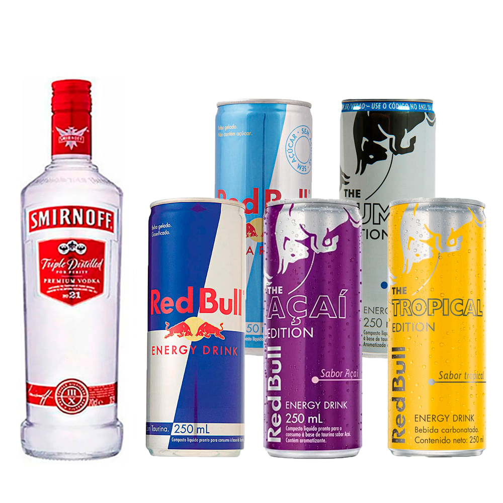 Combo Vodka Smirnoff 600ml + 5 Unidades Energético Red Bull