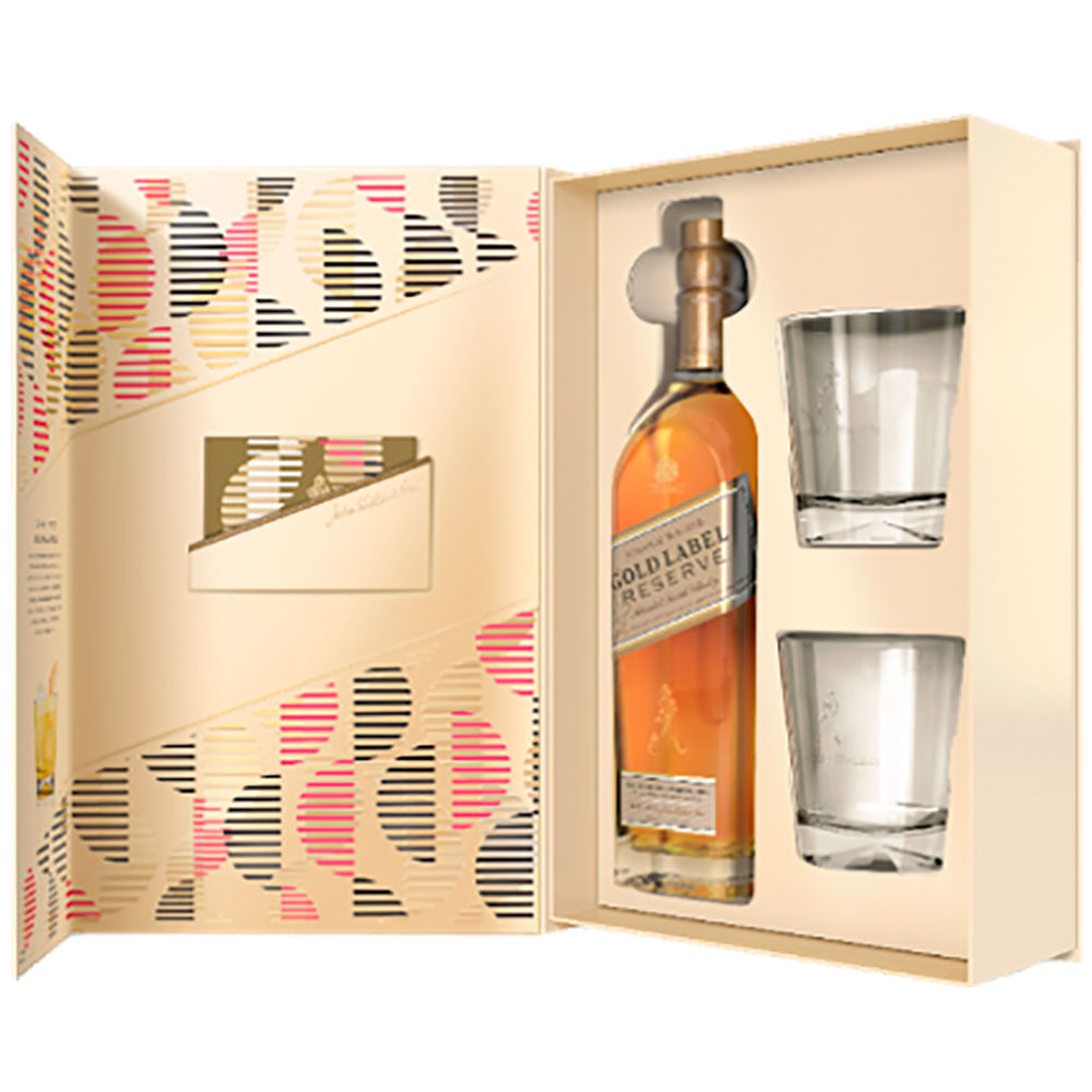 Kit Johnnie Walker Gold Label Reserve Gift Pack 750ml com 2 Copos