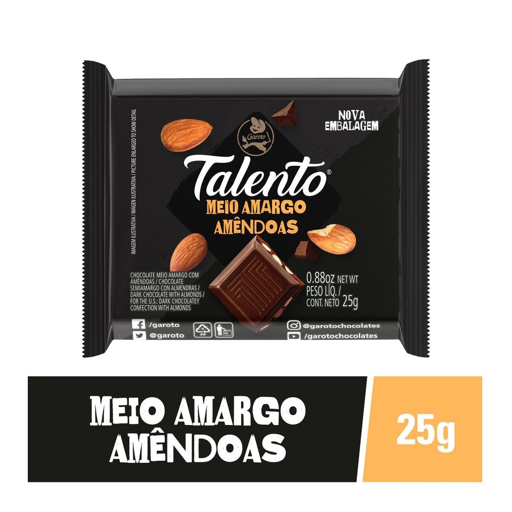 Chocolate Garoto Talento Meio Amargo com Amêndoas 25g Apoio Entrega V2