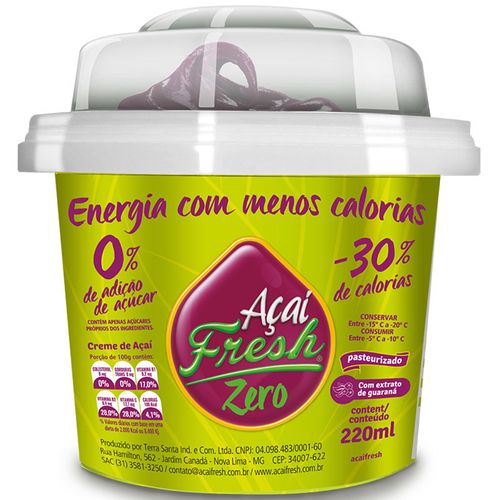 Açaí Fresh Pasteurizado Zero Açúcar com Granola Zero Pote 220 ml