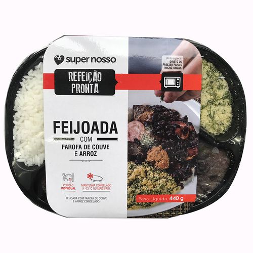 Refeição Pronta Super Nosso Feijoada, Farofa de Couve e Arroz Branco 440g