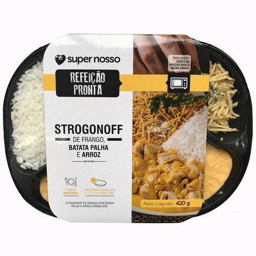 Refeição Pronta Super Nosso Strogonoff de Frango, Arroz e Batata Palha 420g