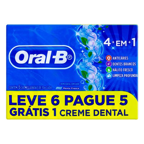 Pack Creme Dental com Flúor 4 em 1 Oral-B Caixa 70g Cada Leve 6 Pague 5 Unidades