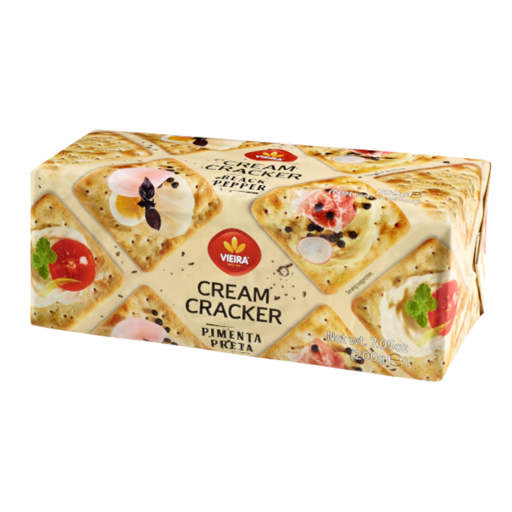 Biscoito Português Vieira Cream Cracker Pimenta Preta 200g Apoio