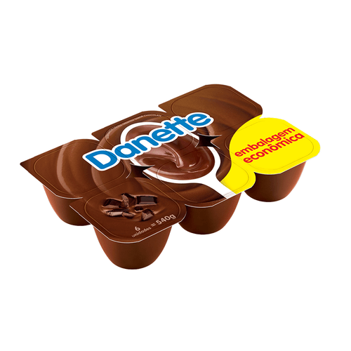 Sobremesa Láctea Cremosa Chocolate ao Leite Danette Bandeja 540g 6 Unidades Embalagem Econômica